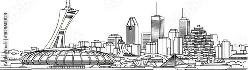 Diverse architectural styles create a vibrant urban skyline with a striking tower and dome