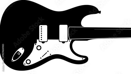 Black Electric Guitar Silhouette, Musical Instrument, Rock Music Symbol, Isolated on White