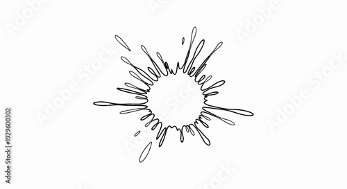 Stylized black ink splash bursts outward from a central point on a white background