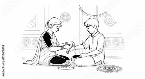 A woman ties a thread on a man's wrist in a celebration