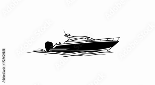 A sleek, modern motorboat glides across choppy water with a powerful outboard engine