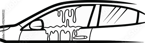 Stylized side profile of a car with dripping paint or liquid on its window