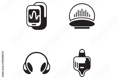 Audio technology and music streaming icon set