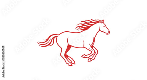 Red Line Drawing of Running Horse.
