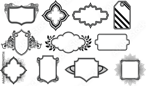 Large Vector Collection of Decorative Vintage Frames Ornamental Shields and Elegant Border Labels for Luxury Branding Wedding Invitations and Product Packaging Graphics