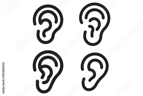 Human ear outline icon set for hearing aid and audiology health care