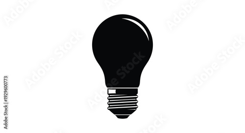 A stark black silhouette of a classic edison style light bulb against a pure white background silhouette high quality