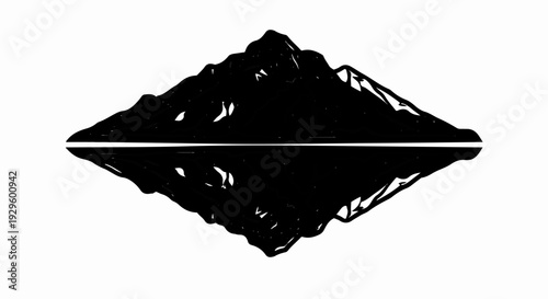 Black mountain range with a mirrored reflection on a white background
