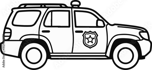 Outline drawing of a police SUV with siren and badge