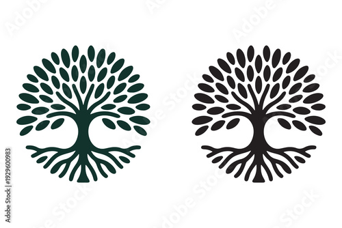 Tree of life  icon with roots and leaves in a circle