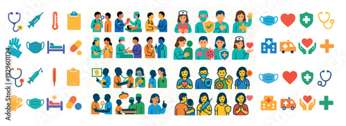 Colorful healthcare and medical people icons