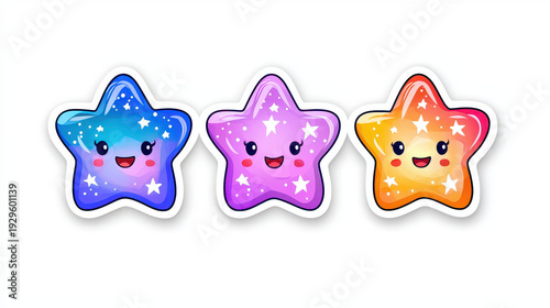 Wallpaper Mural Cute star stickers featuring smiling faces in blue, pink, and orange colors with sparkles create joyful and playful atmosphere Torontodigital.ca