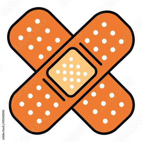 Orange band aid with white dots on transparent background for medical use icon