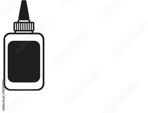 Black and white graphic of a glue bottle with a pointed applicator