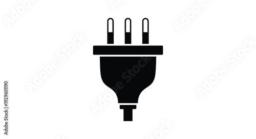 A stark black depiction of a three prong electrical plug emphasizing its form and function as a power source silhouette