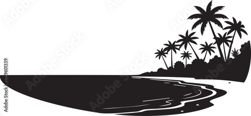 Tropical beach coastline with palm trees and calm water, evoking paradise island holiday escape