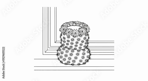 A stylized, ornamental cactus adorned with small, star-like flowers