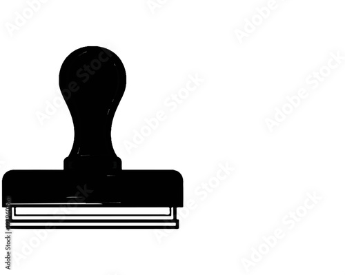 Black office stamp with rounded handle and rectangular base against white