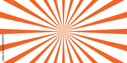 Vibrant orange and white radial burst background with dynamic sunburst stripes emanating from the center creating a powerful and energetic visual effect