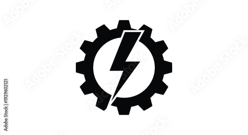 A striking black design showcasing a lightning bolt within a gear representing power and innovation a bold silhouette