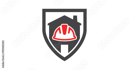 Shield with house and hard hat.