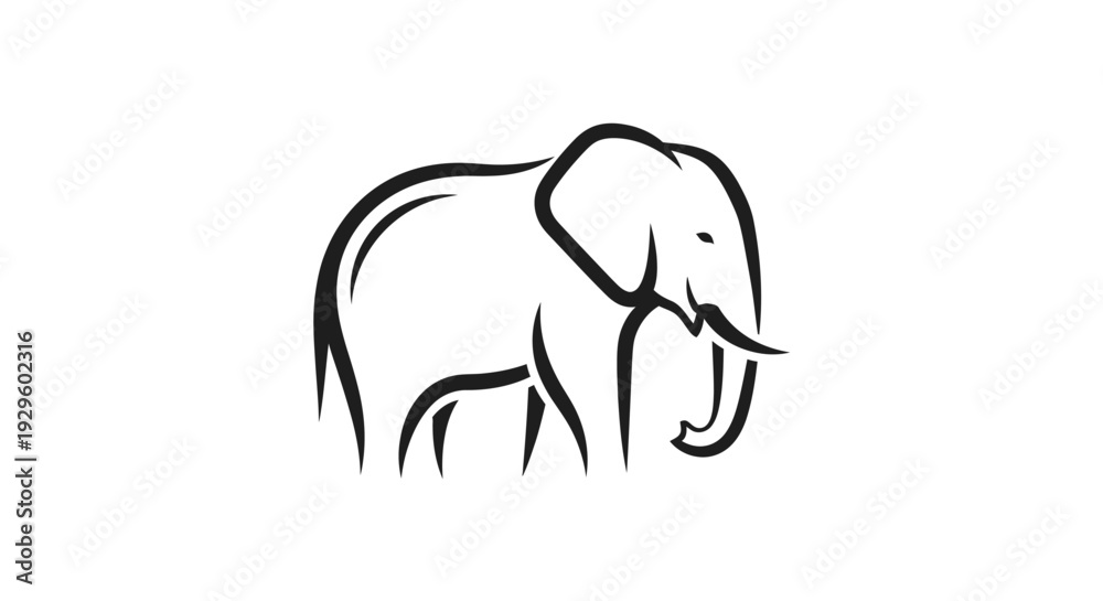 Fototapeta premium Simple black line drawing of an elephant.