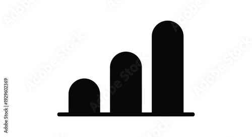 A minimalistic depiction of increasing data represented by three black shapes displaying growth and progress silhouette high quality