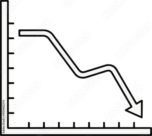 A graph showing a steep downward trend with an arrow pointing down
