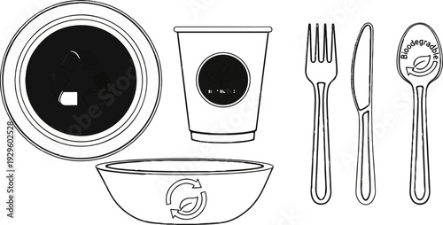 Eco-friendly tableware bowl, cup, fork, knife, and spoon