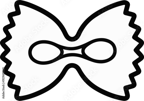 Black and white outline of a bow-tie shaped pasta, known as farfalle