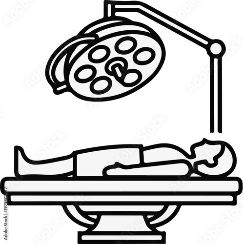 Patient on operating table under bright surgical lamp