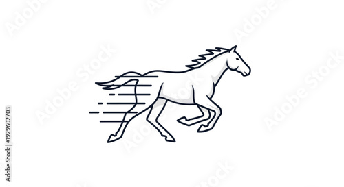 Simple Line Drawing of Running Horse.