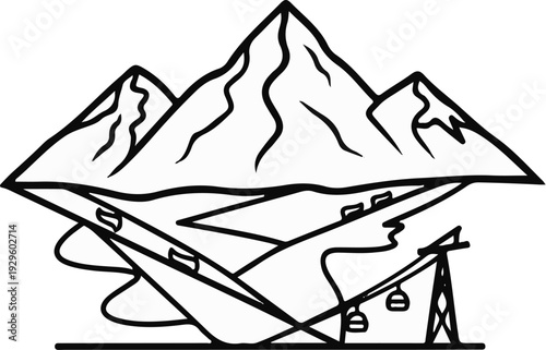 Stylized peaks with ski slopes and lift