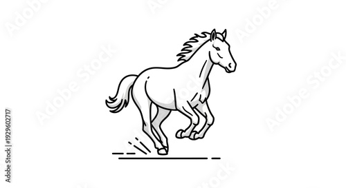 Simple Line Drawing of Running Horse.