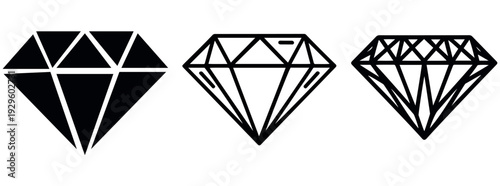 Print Outline and filled diamond gem vector icons  Premium Vector