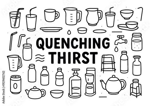 Beverage icons with cup bottle pitcher outline