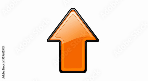 Glossy orange arrow points upwards, outlined in black with a bright sheen