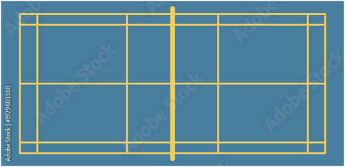 Top view illustration of a professional badminton court floor plan for sports competition and strategy