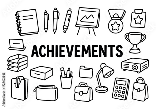 Achievements icons and office awards and tools