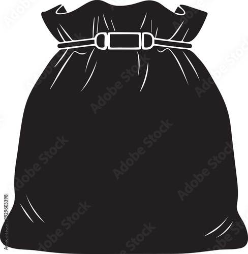 Canvas laundry bag silhouette with drawstring belt buckle for storage organization and travel luggage equipment design graphics