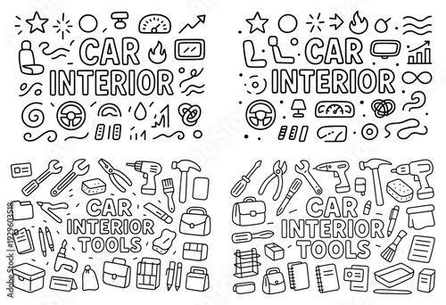 Assorted car interior tools and accessories