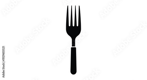 A stark black fork is centrally positioned against a white background presenting a minimalist silhouette high quality professional detailed