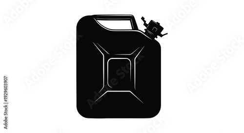 A stark black silhouette depicts a classic metal jerrycan emphasizing its utilitarian form and industrial design silhouette high quality
