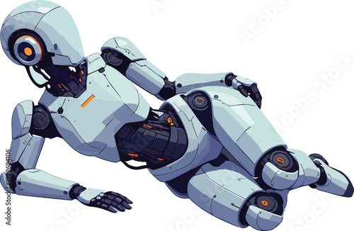 robot umanoide uomo donna sdraiata mentre dorme riposa stanca vettoriale 