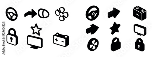 Black automotive control and interface icons