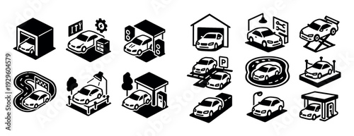 Automotive service and parking icons displayed