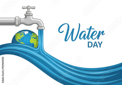 World water day concept with earth and flowing water from a tap