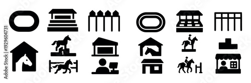 Silhouette horse and equestrian stable symbols