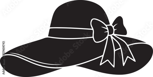 Sun hat with bow vector silhouette black feminine beach hat for summer vacation fashion accessory and beauty clothing design