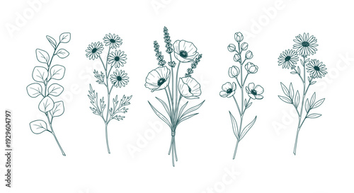 Festive Blue Christmas Holiday Elements Collection Winter Season Decor Vector Set